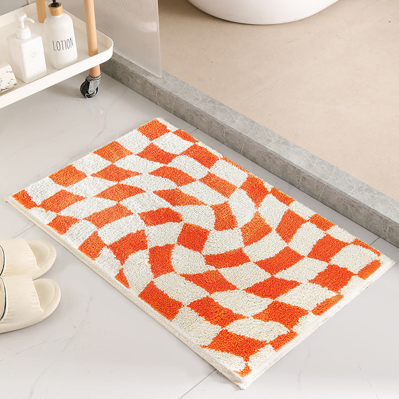 Chessboard Grid Non-slip Absorbent Floor Mat Stain-resistant Flocking