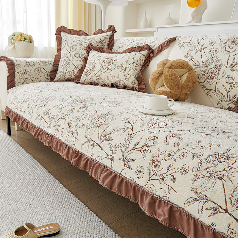 French Retro Sofa Cushion Four Seasons Universal Non-slip Chenille Cushion