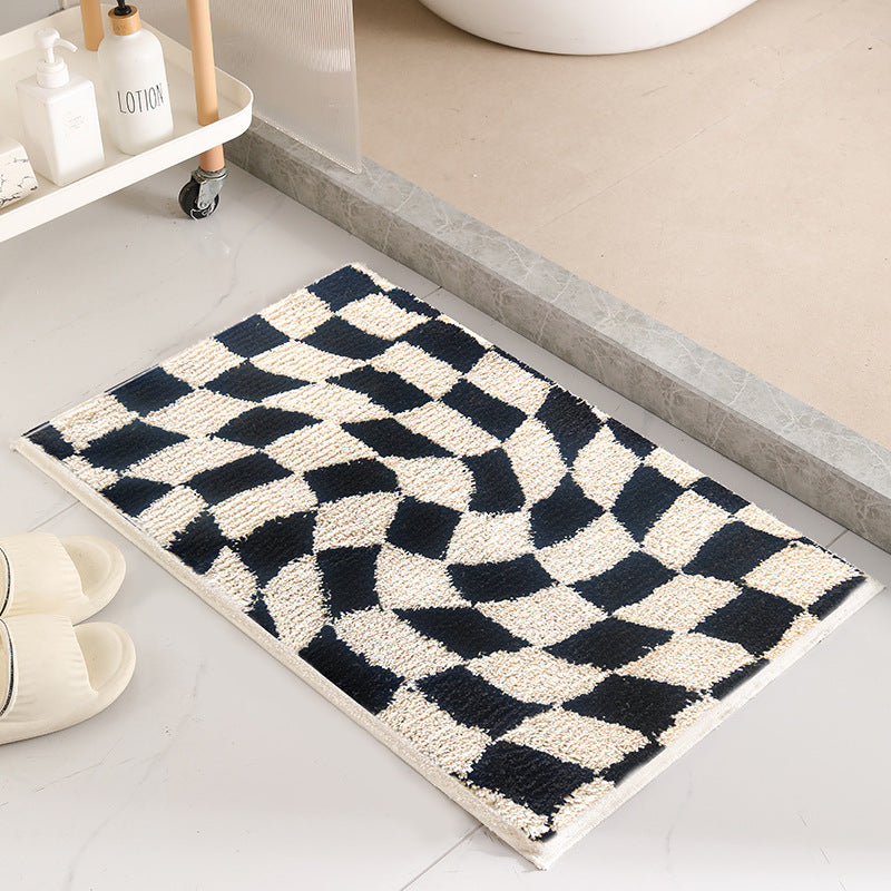Chessboard Grid Non-slip Absorbent Floor Mat Stain-resistant Flocking