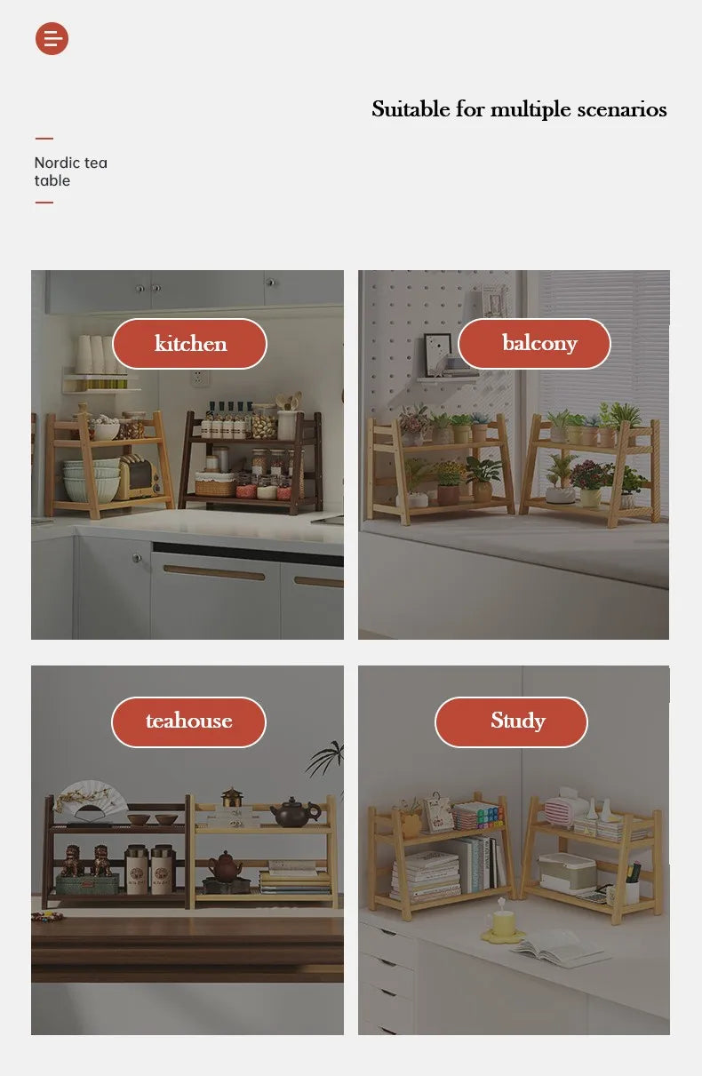 2 Layer Spice Caddy Shelf Bamboo Kitchen Storage Rack Desktop Cabinet Organizer Display Rack Coffee Bar Counter Shelf Cup Holder