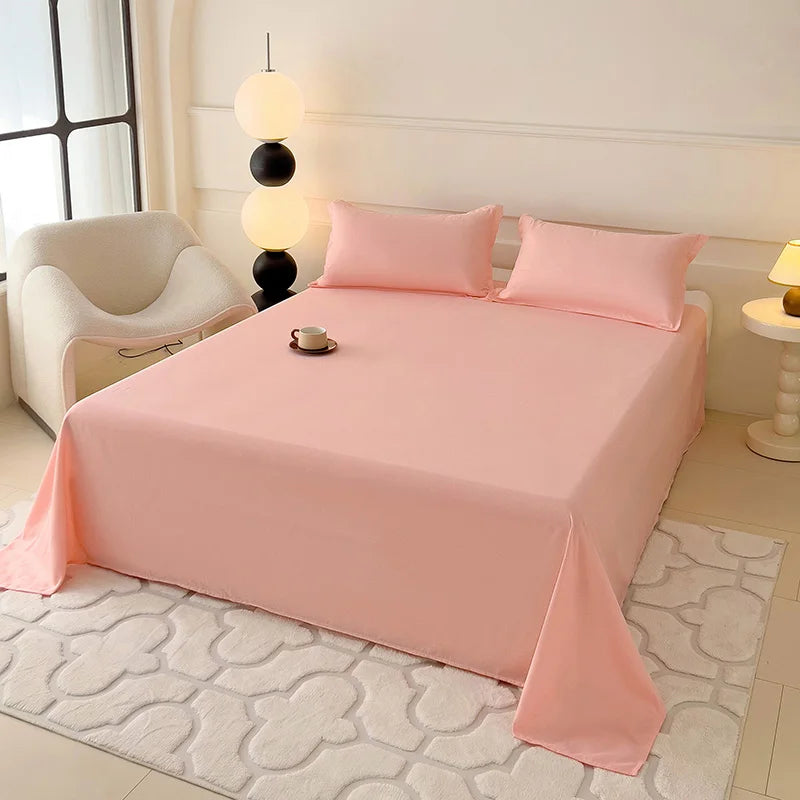 1 pc Bed Flat Sheet for Double Bed Plain Solid Color Top Sheets Single/Queen/King Flat Bedsheets Soft Home Bed Linen Sheets