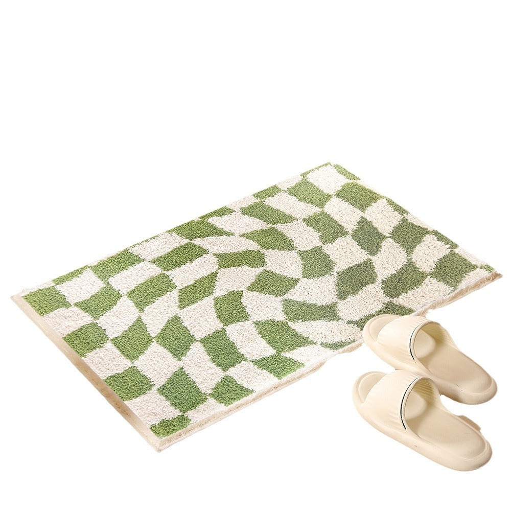 Chessboard Grid Non-slip Absorbent Floor Mat Stain-resistant Flocking