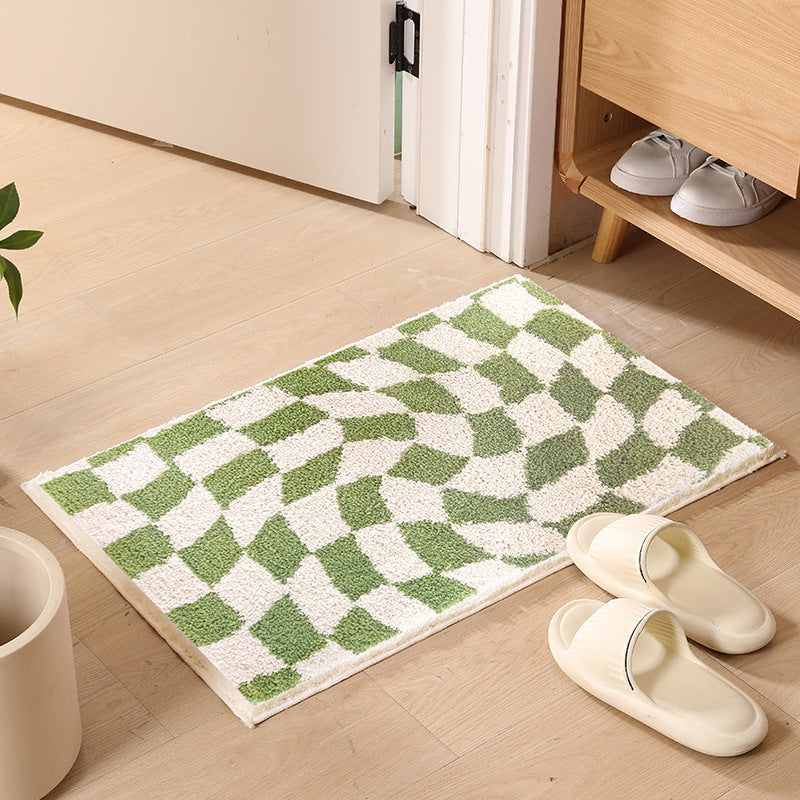 Chessboard Grid Non-slip Absorbent Floor Mat Stain-resistant Flocking